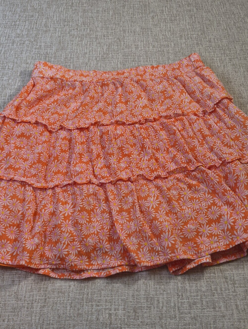 Sim & Sam Orange Daisy Floral Tiered Ruffle Mini Skirt Boho Cottagecore